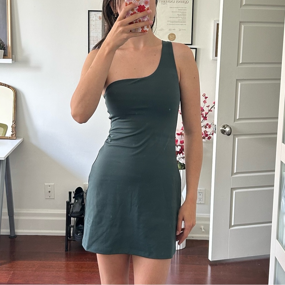 Girlfriend Collective Green One-Shoulder Bodycon Sport Dress